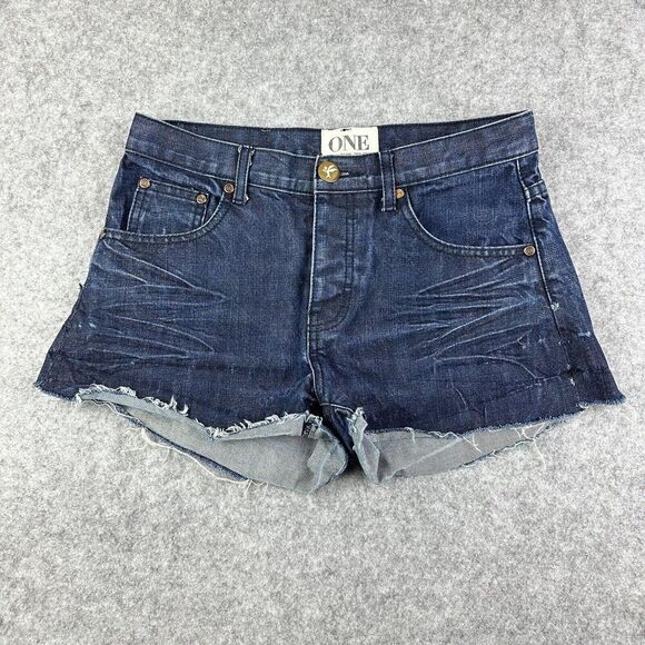 One Teaspoon Jean Shorts Womens 26 Bandits Relaxed Long Rise Button Fly Twisted - Picture 3 of 13